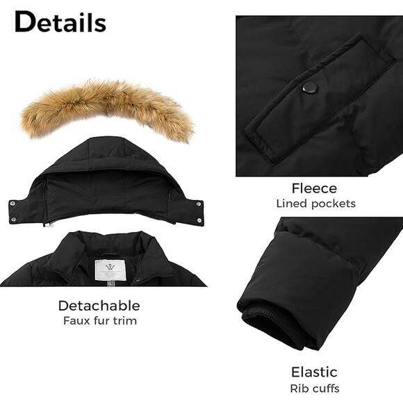 NWT WenVen Women's Bulky Winter Thicken Jacket with Fur Trim Hood,Black-Size M - Picture 4 of 6